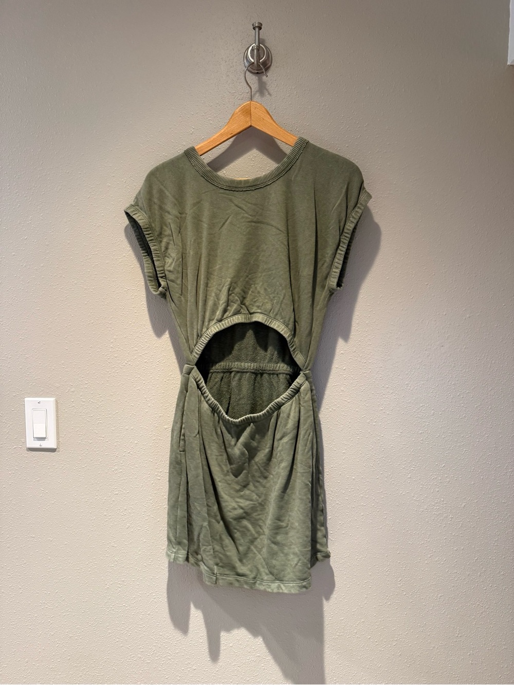American Eagle Olive Green Short Sleeve Sweatshirt Cutout Mini Dress Size Small